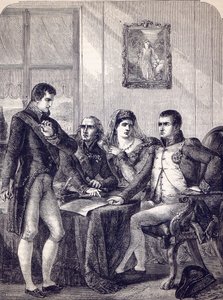 Fernando de España renunciando a su corona bajo la dictadura del Emperador Napoleón de English School